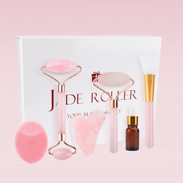 Rose Quartz Jade Roller and Gua Sha Set