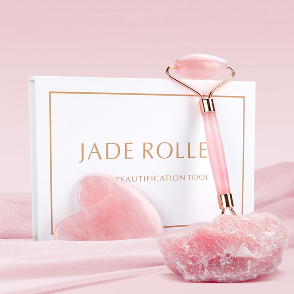 Rose Quartz Jade Roller and Gua Sha Set