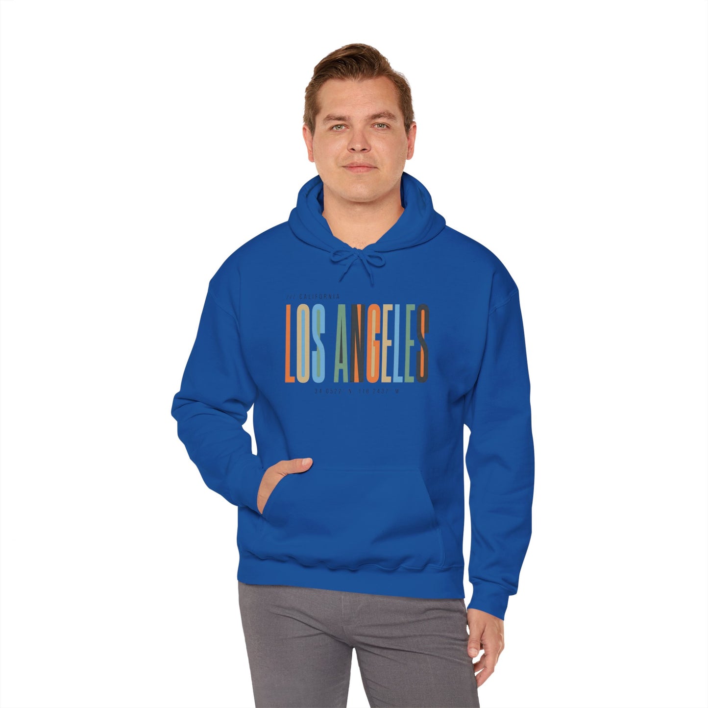 Los Angeles Colorblock Hoodie — Retro City Typography Sweatshirt