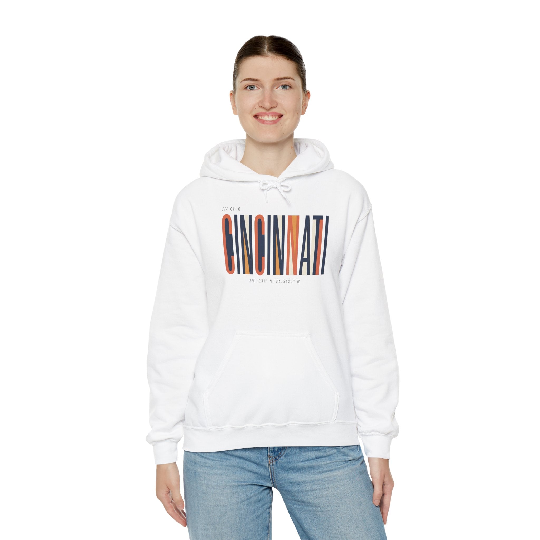 Cincinnati Retro Stripe Hoodie — Modern City Typography Sweatshirt