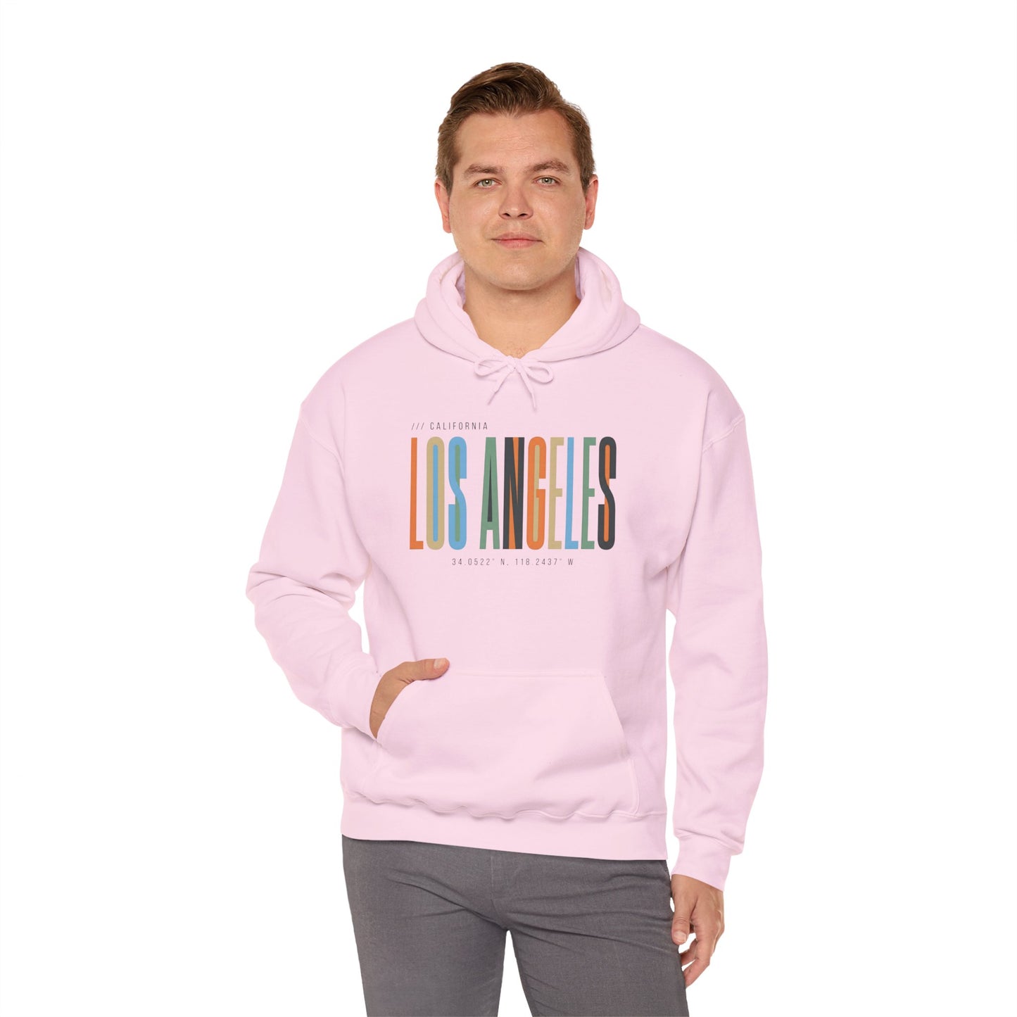 Los Angeles Colorblock Hoodie — Retro City Typography Sweatshirt