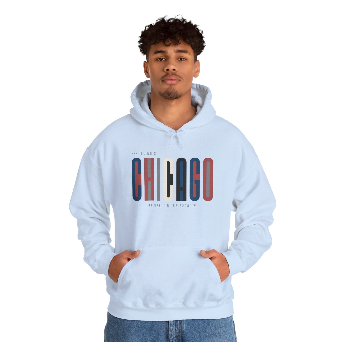 Chicago Retro Block Hoodie – Modern City Skyline Typography