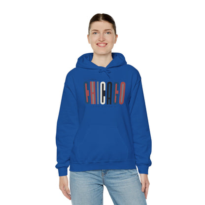Chicago Retro Block Hoodie – Modern City Skyline Typography