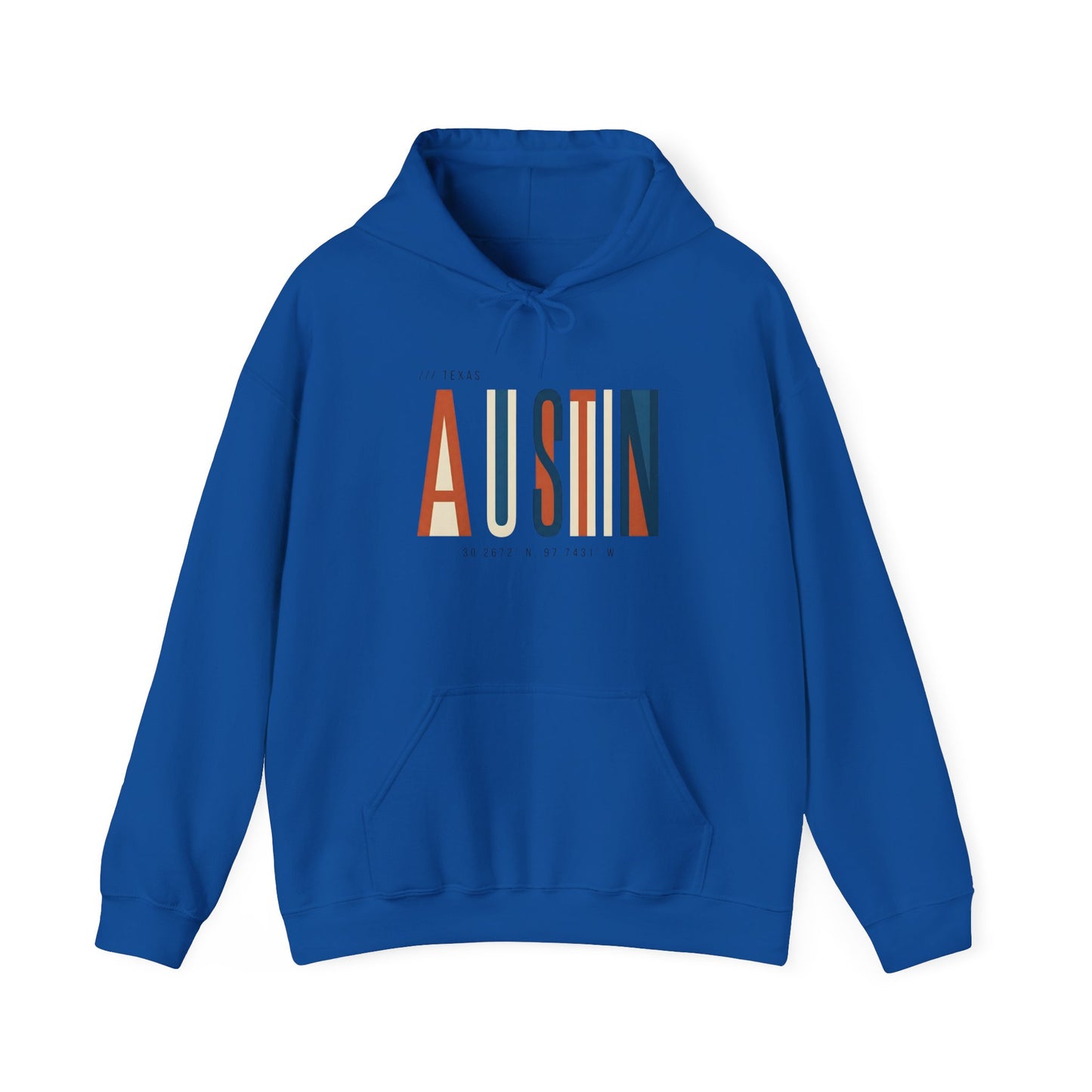Austin Retro Block Hoodie — Minimalist City Typography Pullover