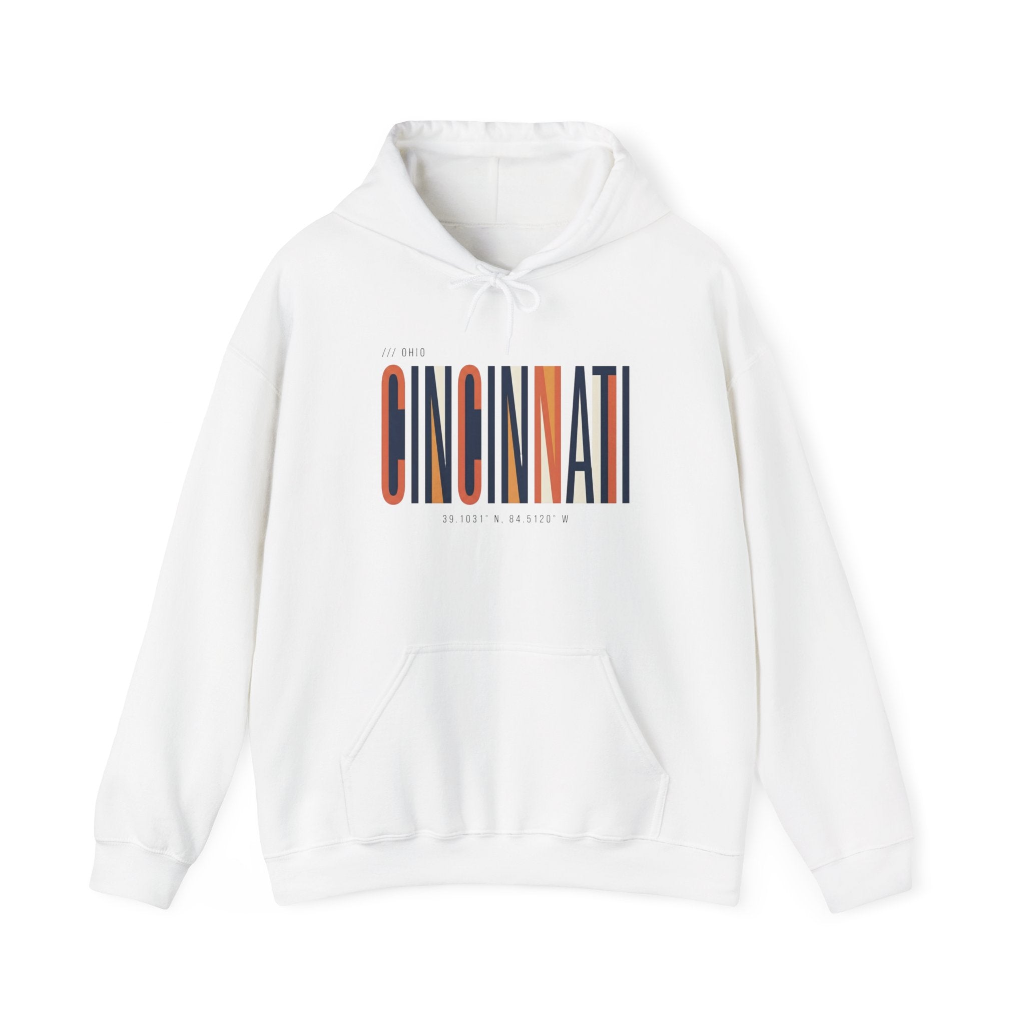 Cincinnati Retro Stripe Hoodie — Modern City Typography Sweatshirt