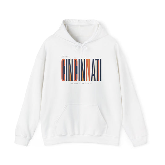 Cincinnati Retro Stripe Hoodie — Modern City Typography Sweatshirt