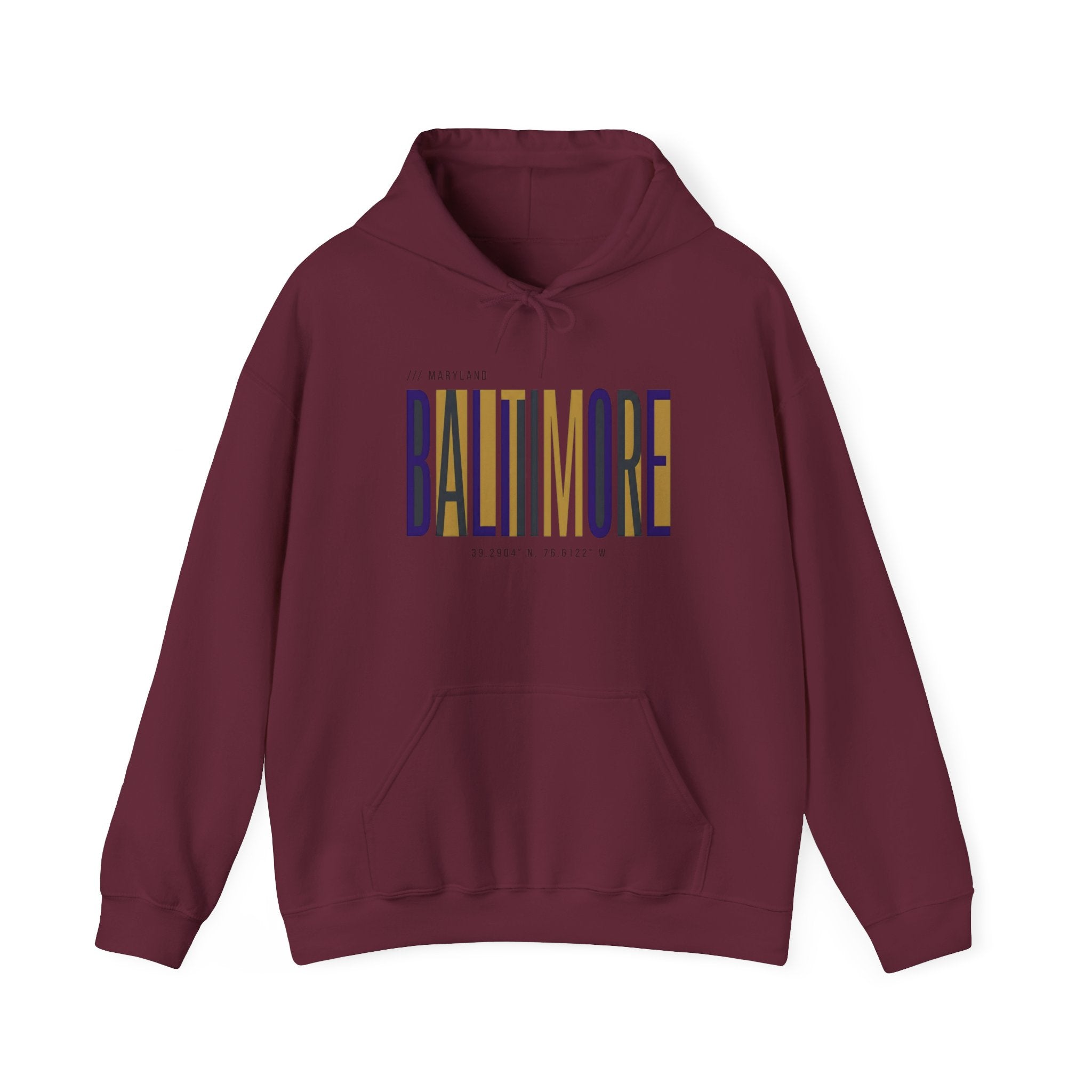 Baltimore Modern Script Hoodie — Vertical City Name Pullover