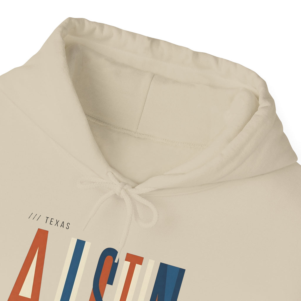 Austin Retro Block Hoodie — Minimalist City Typography Pullover