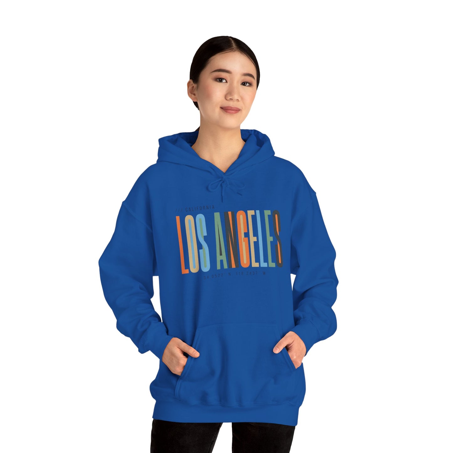 Los Angeles Colorblock Hoodie — Retro City Typography Sweatshirt