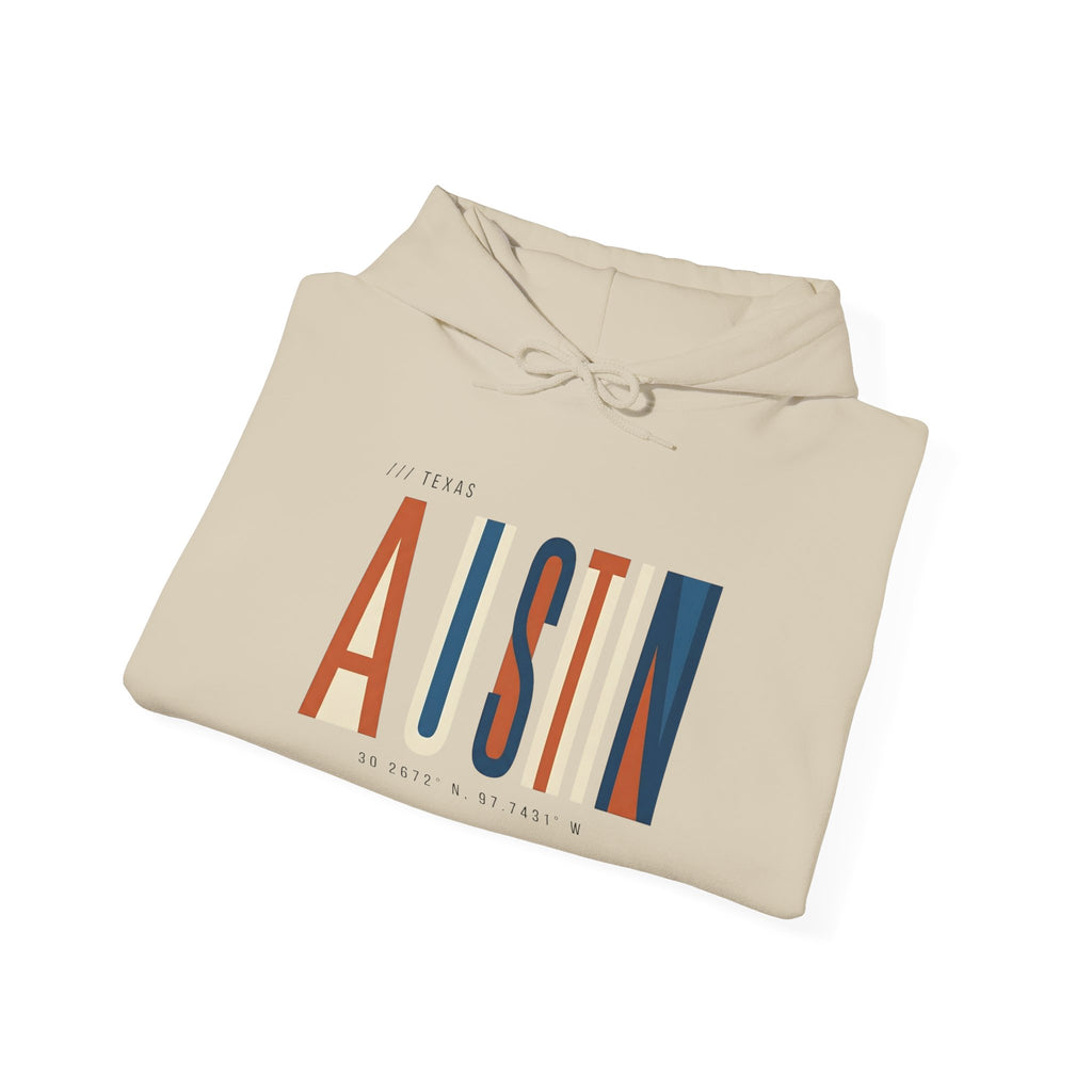 Austin Retro Block Hoodie — Minimalist City Typography Pullover