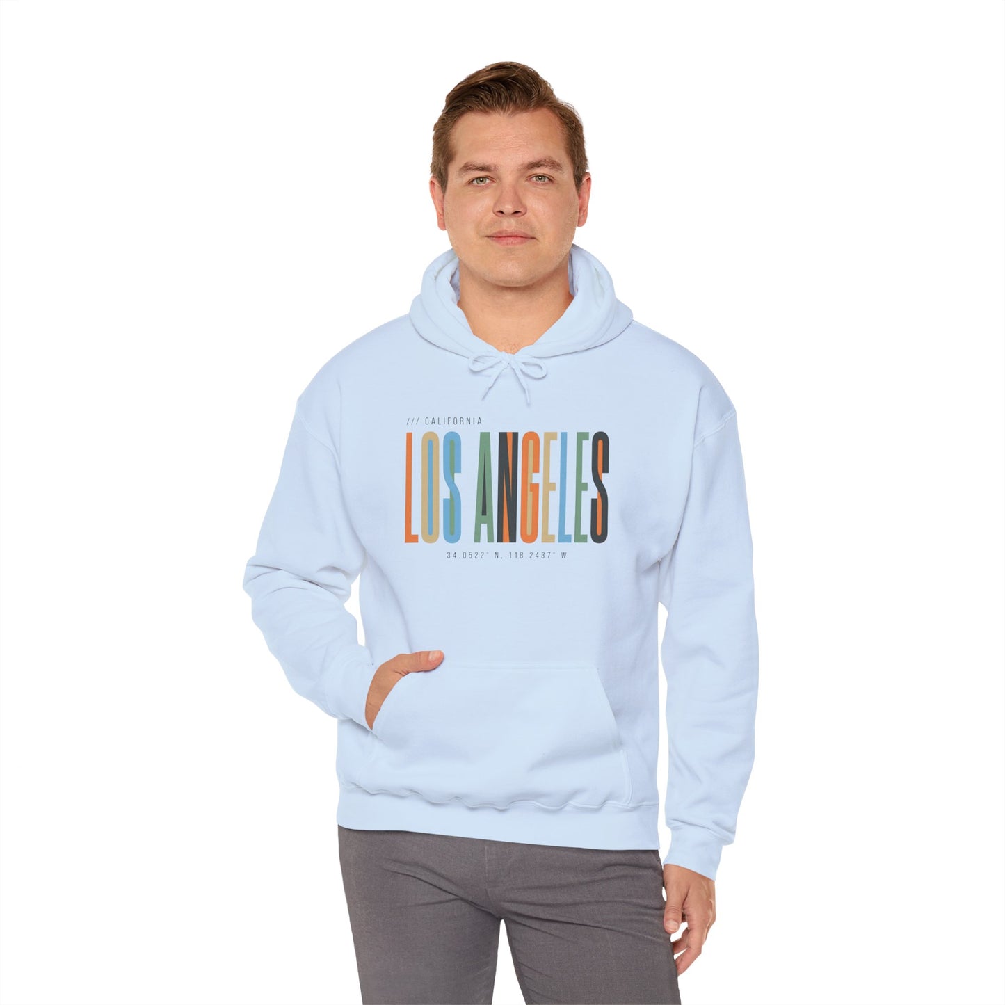 Los Angeles Colorblock Hoodie — Retro City Typography Sweatshirt
