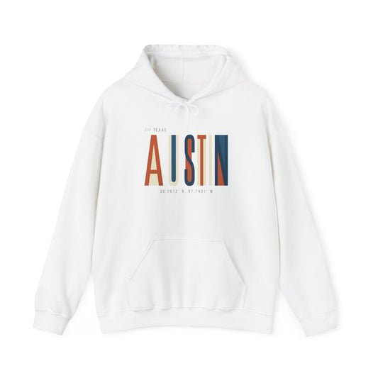 Austin Retro Block Hoodie — Minimalist City Typography Pullover