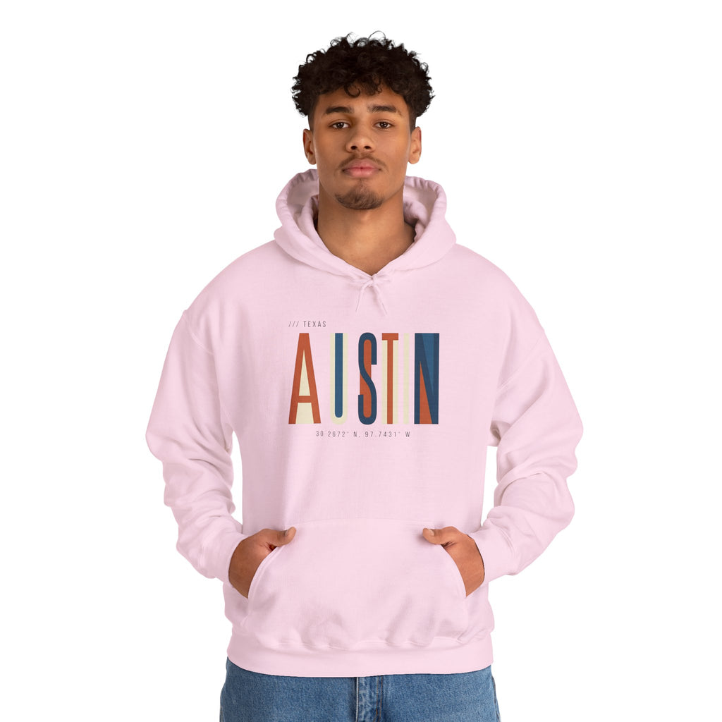 Austin Retro Block Hoodie — Minimalist City Typography Pullover