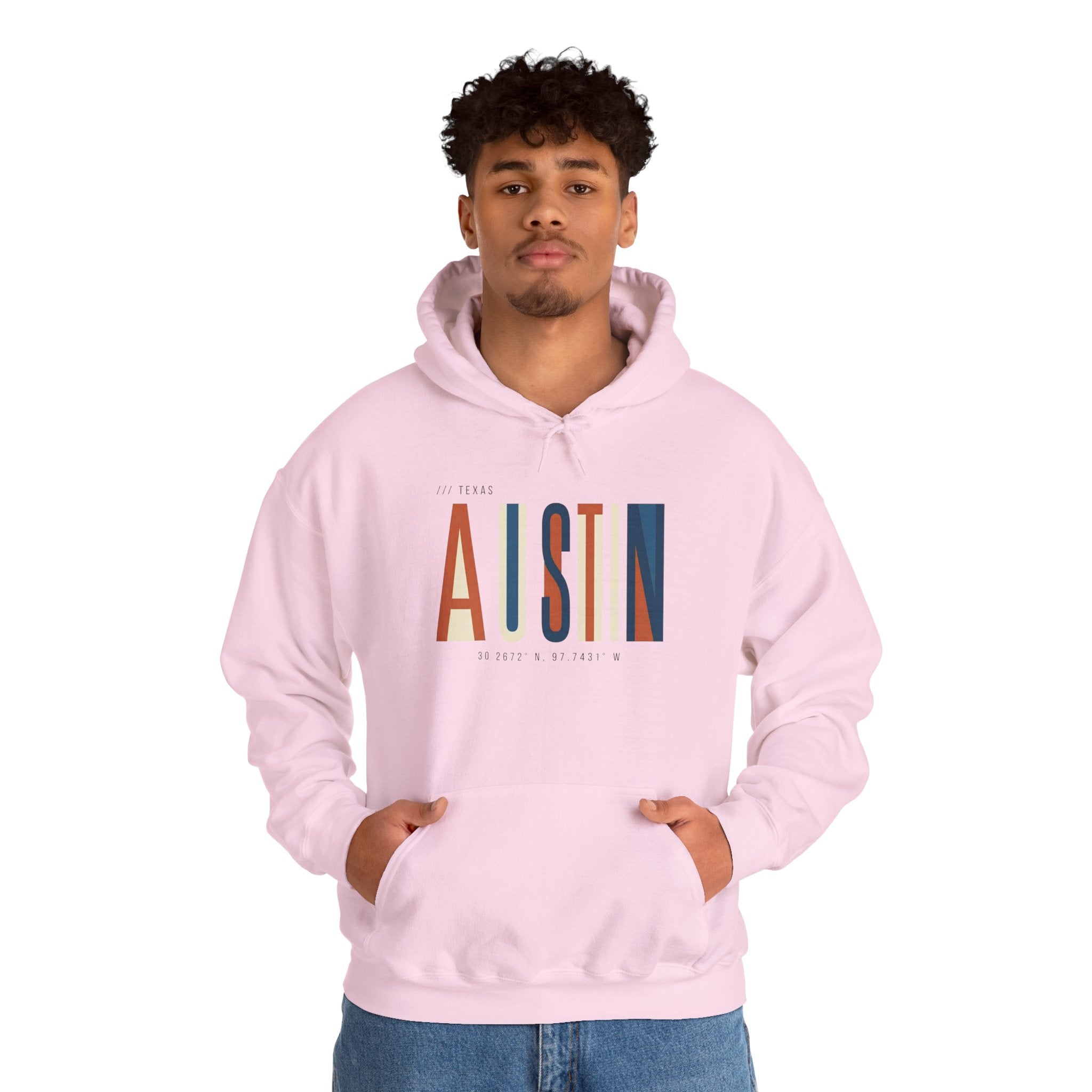 Austin Retro Block Hoodie — Minimalist City Typography Pullover