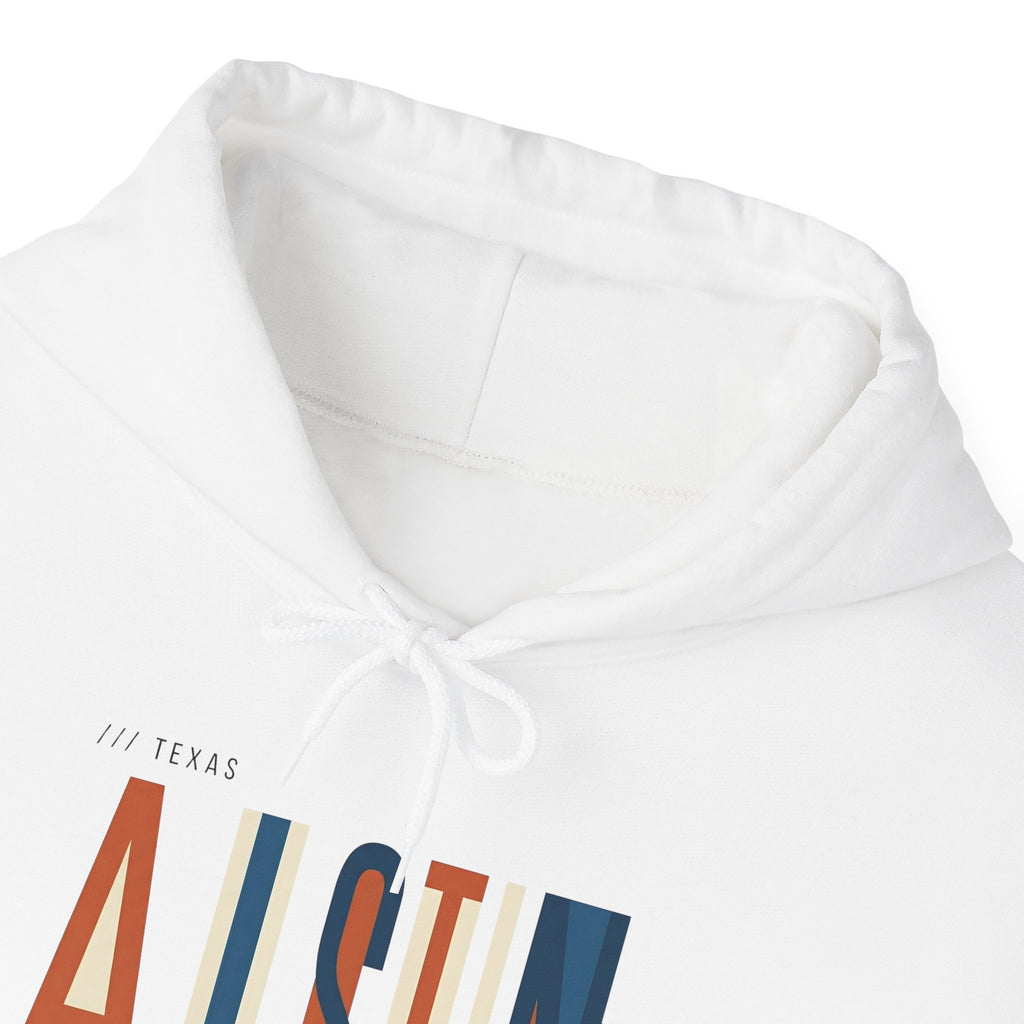 Austin Retro Block Hoodie — Minimalist City Typography Pullover