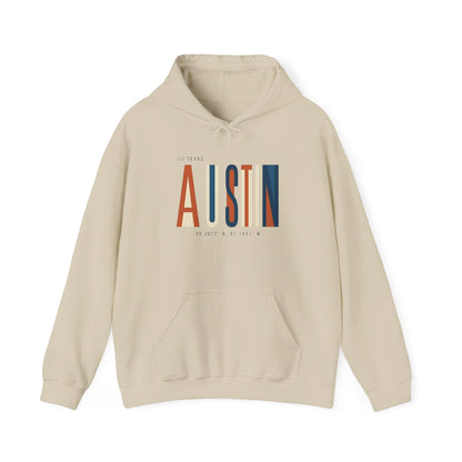 Austin Retro Block Hoodie — Minimalist City Typography Pullover