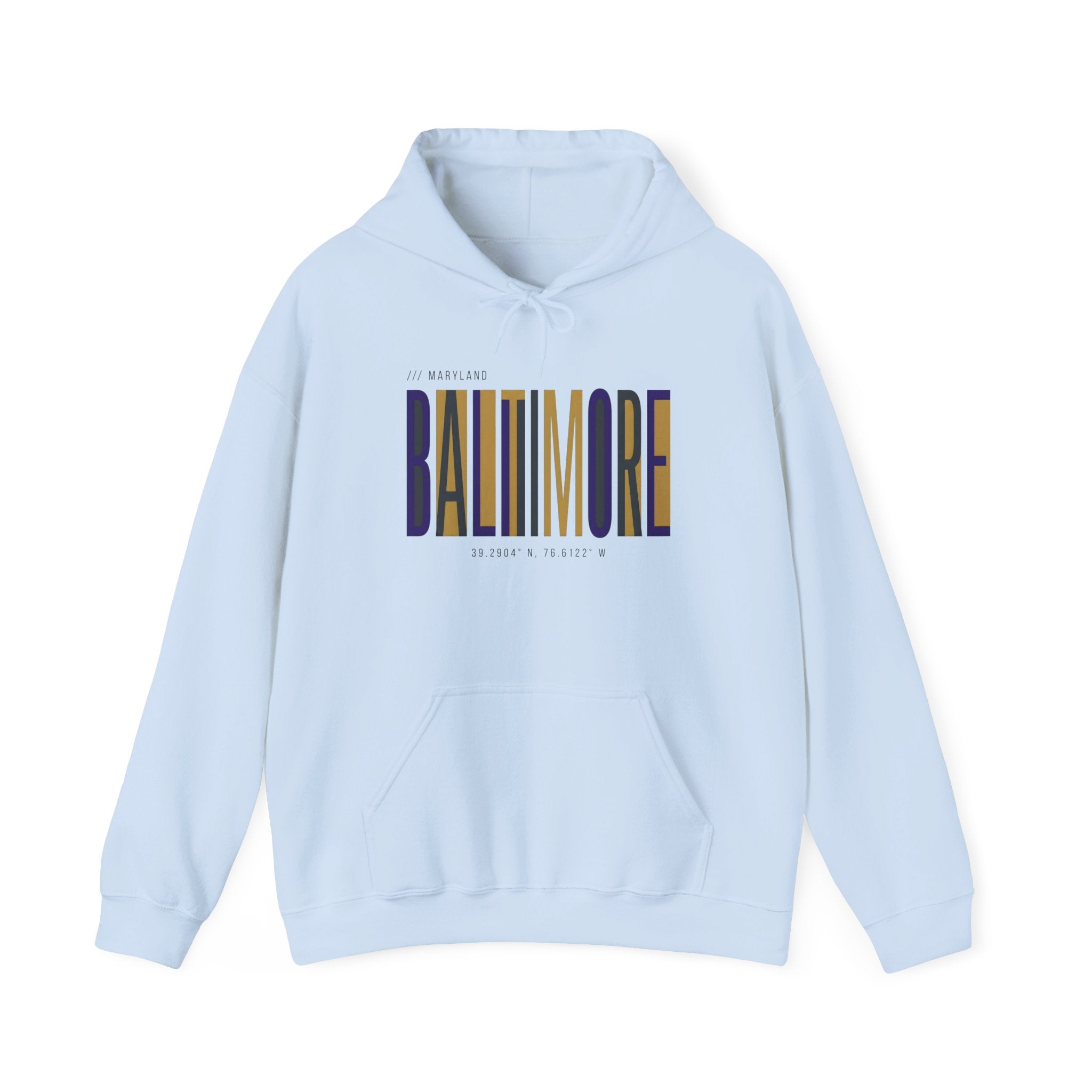Baltimore Modern Script Hoodie — Vertical City Name Pullover