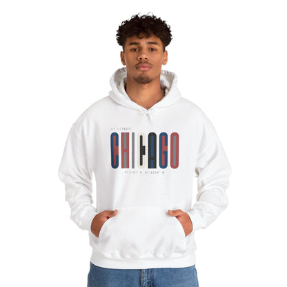Chicago Retro Block Hoodie – Modern City Skyline Typography