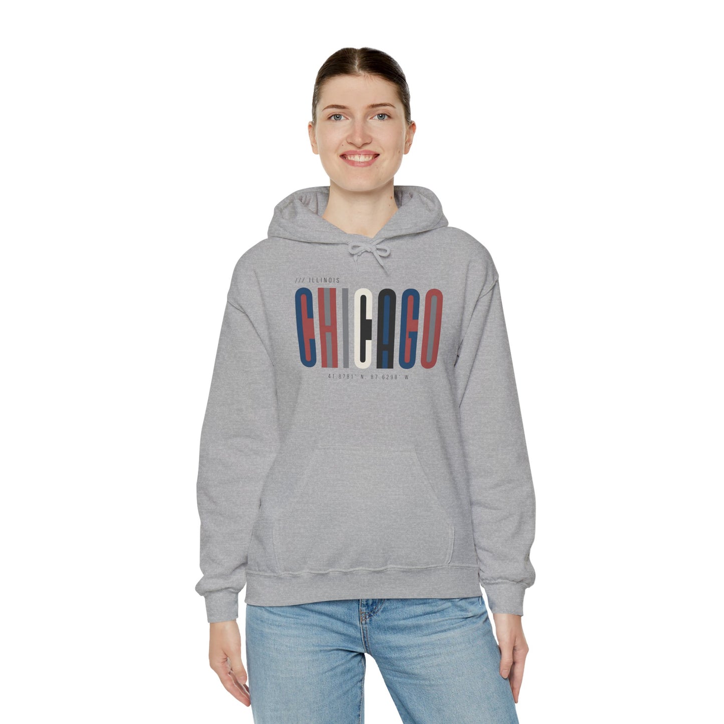 Chicago Retro Block Hoodie – Modern City Skyline Typography