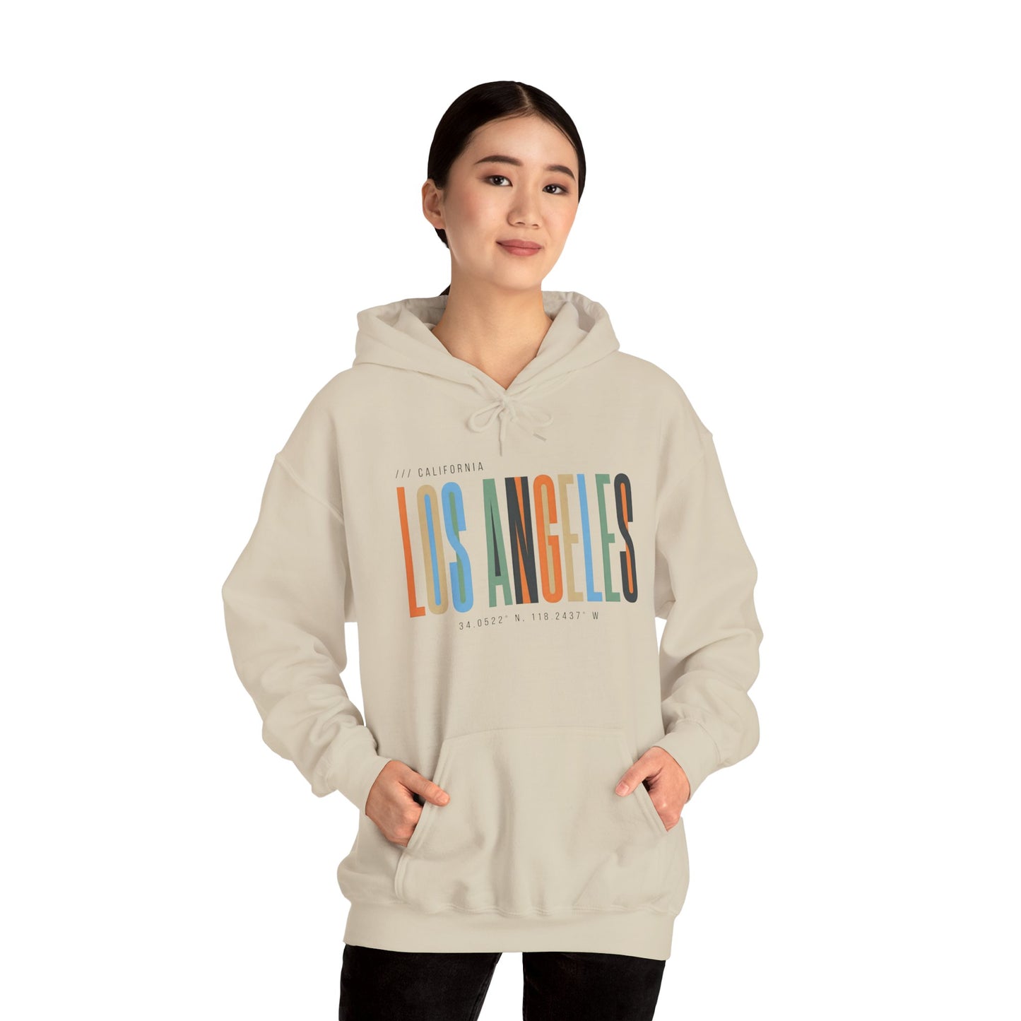 Los Angeles Colorblock Hoodie — Retro City Typography Sweatshirt