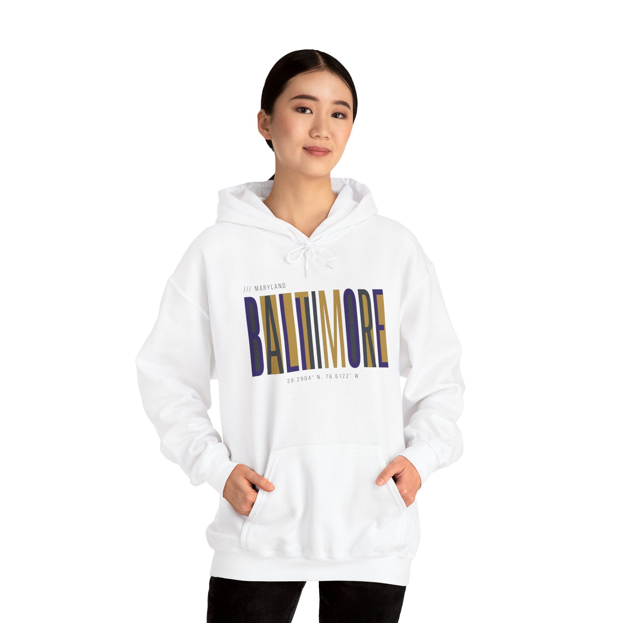 Baltimore Modern Script Hoodie — Vertical City Name Pullover