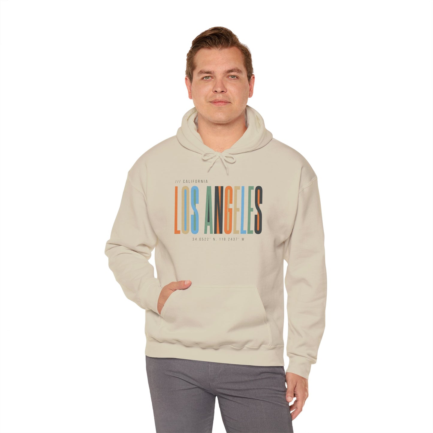 Los Angeles Colorblock Hoodie — Retro City Typography Sweatshirt