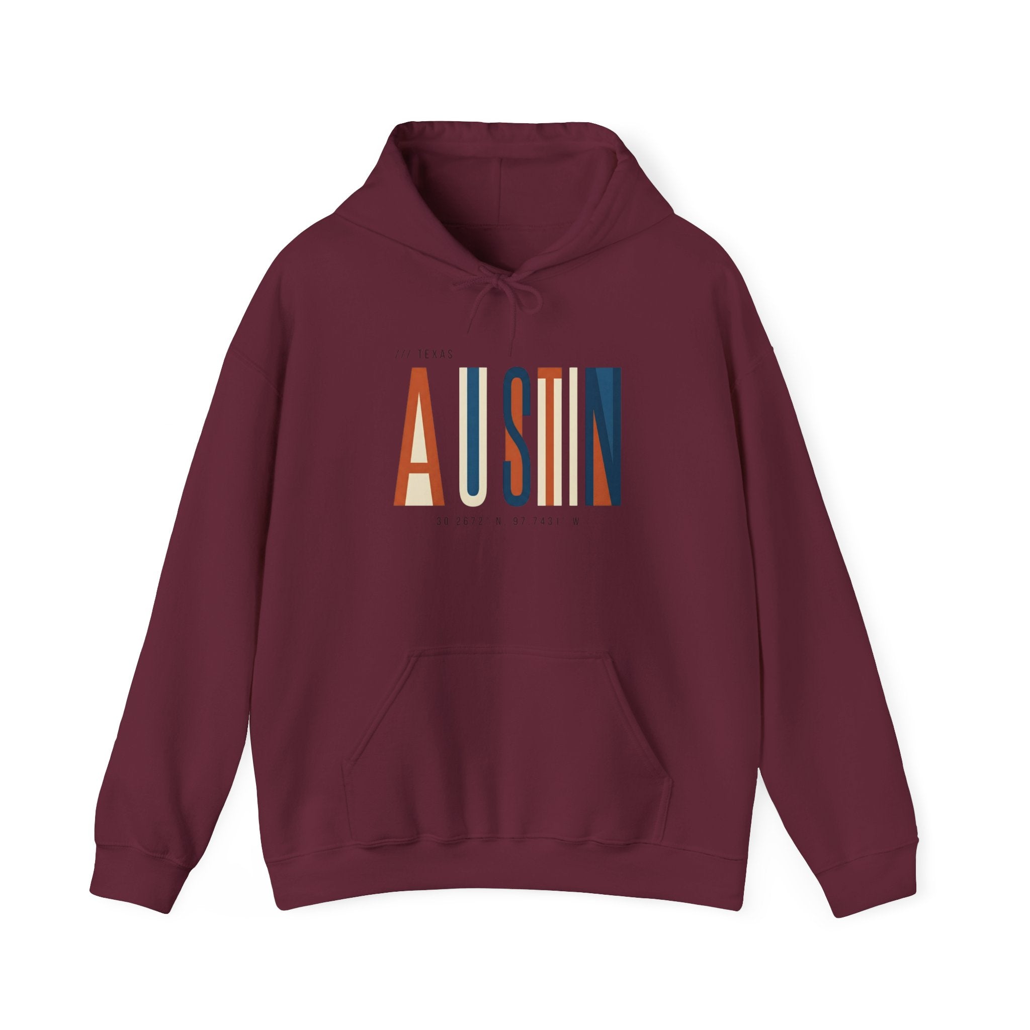 Austin Retro Block Hoodie — Minimalist City Typography Pullover