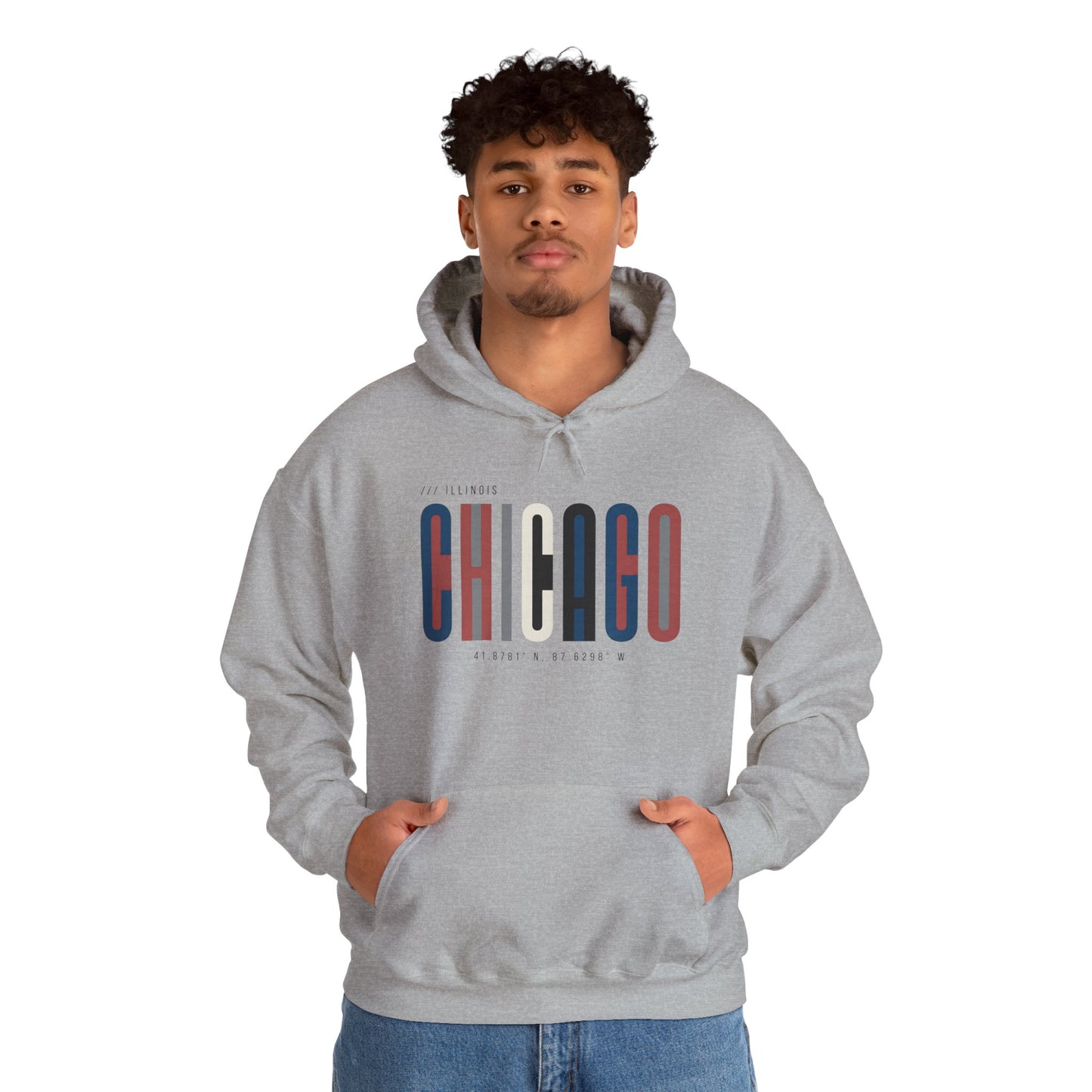 Chicago Retro Block Hoodie – Modern City Skyline Typography