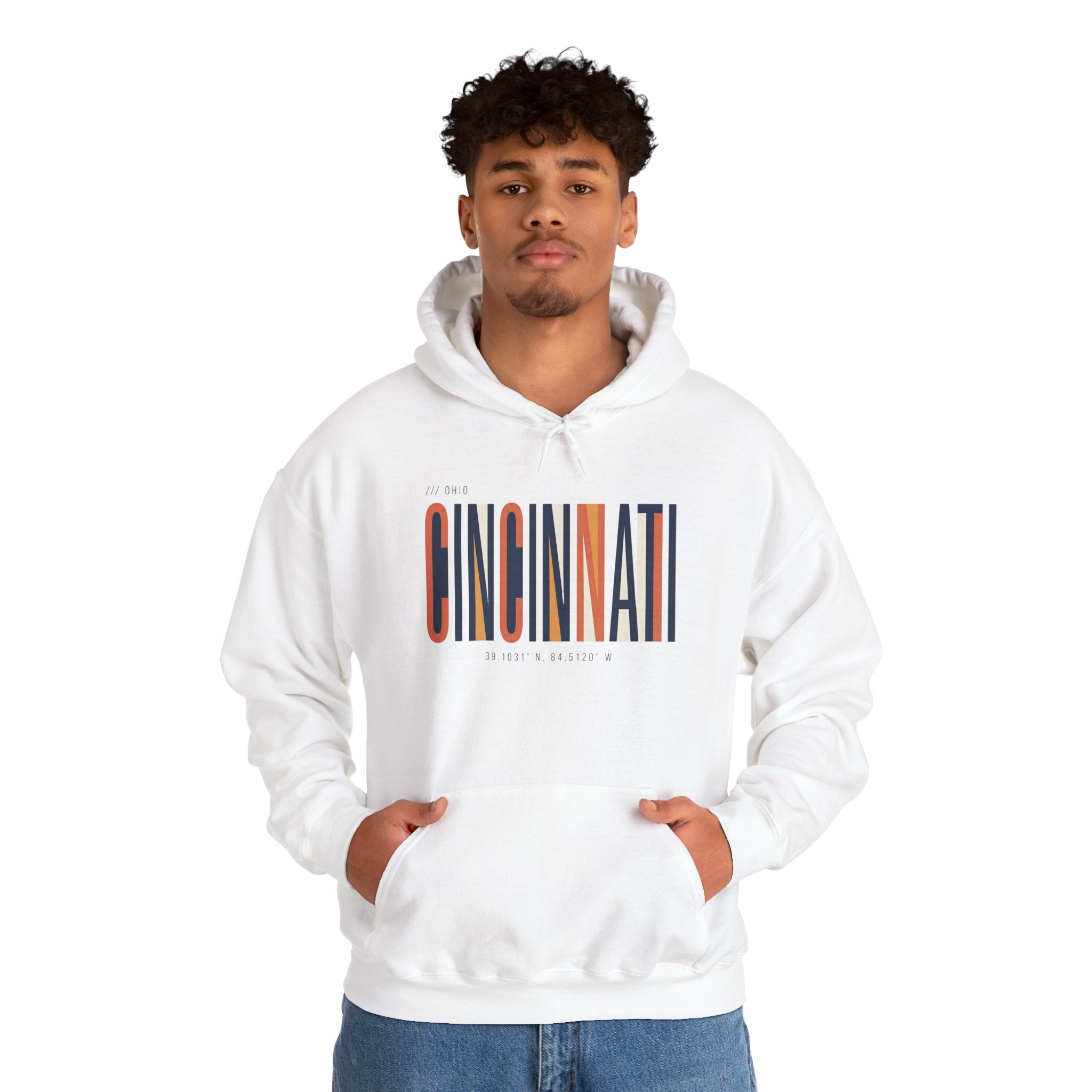 Cincinnati Retro Stripe Hoodie — Modern City Typography Sweatshirt