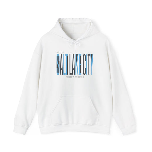 Salt Lake City Hoodie – Retro Blue Skyline Text Pullover