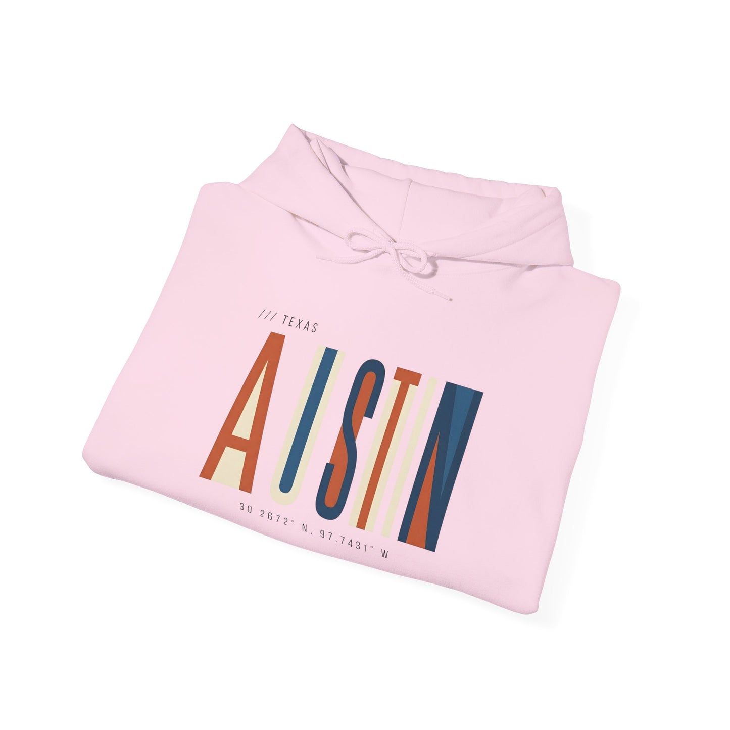 Austin Retro Block Hoodie — Minimalist City Typography Pullover