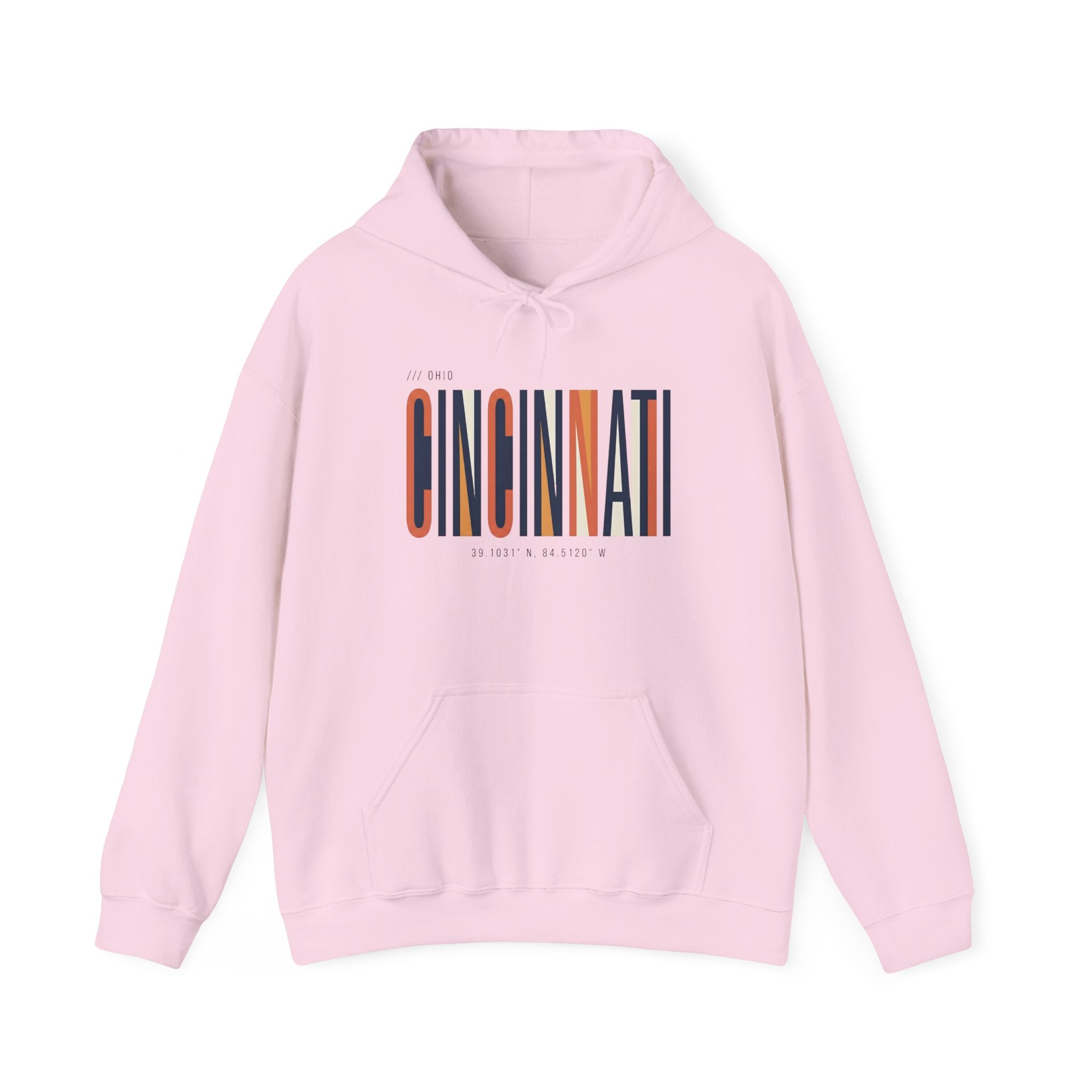 Cincinnati Retro Stripe Hoodie — Modern City Typography Sweatshirt