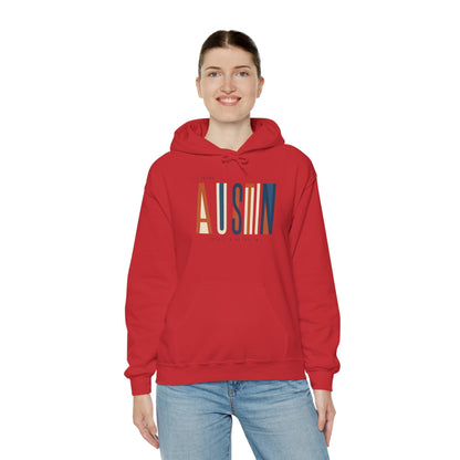 Austin Retro Block Hoodie — Minimalist City Typography Pullover