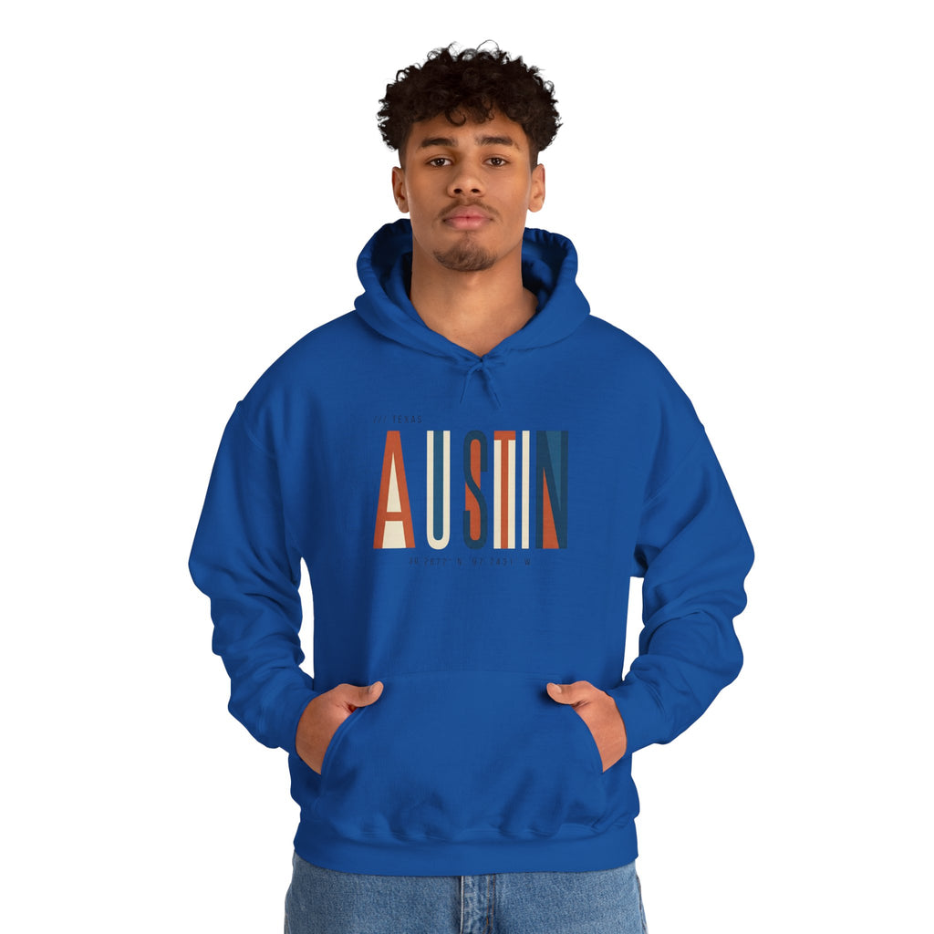 Austin Retro Block Hoodie — Minimalist City Typography Pullover
