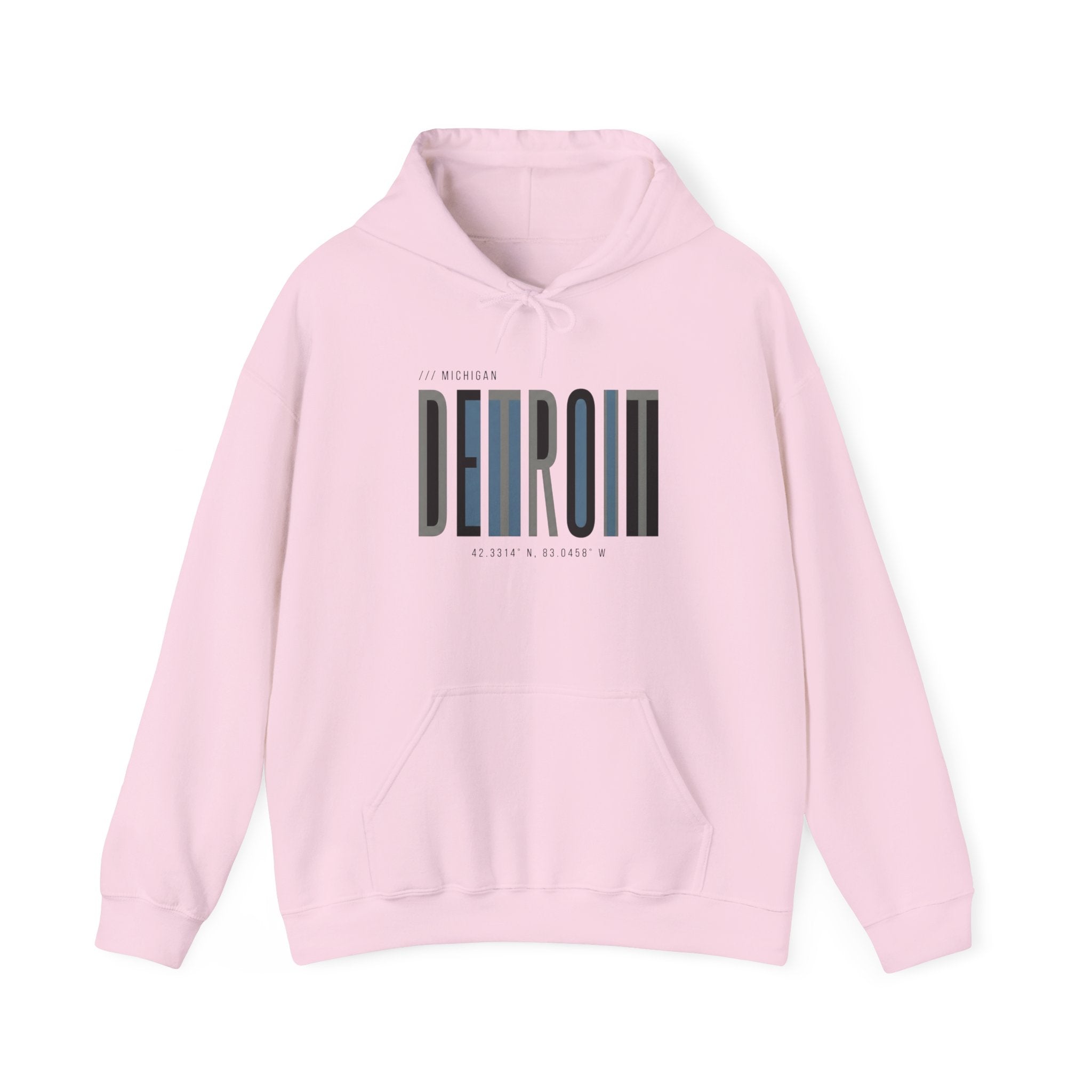 Detroit Skyline Hoodie — Minimal Vertical Text Motor City Sweatshirt