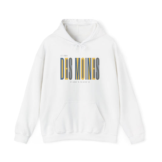 Des Moines Retro Text Hoodie – Vintage City Skyline Pullover