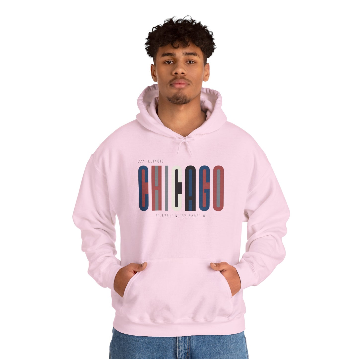 Chicago Retro Block Hoodie – Modern City Skyline Typography