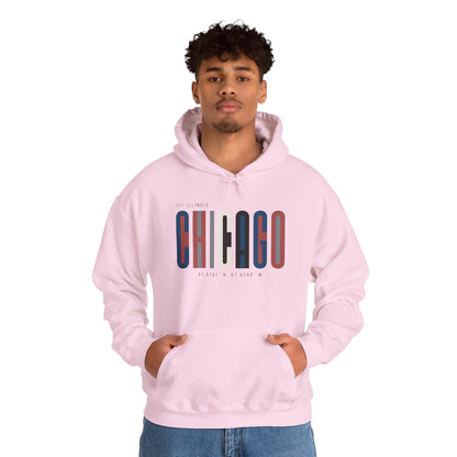Chicago Retro Block Hoodie – Modern City Skyline Typography