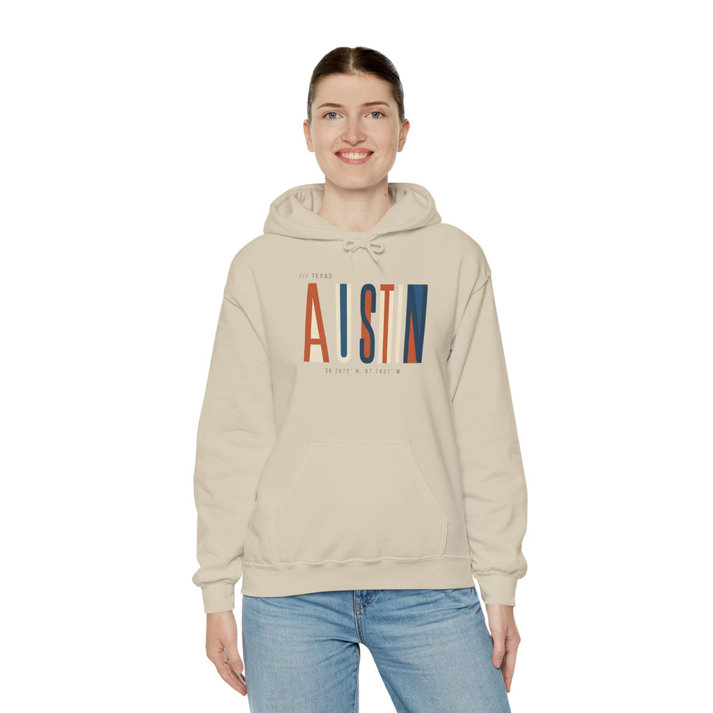 Austin Retro Block Hoodie — Minimalist City Typography Pullover
