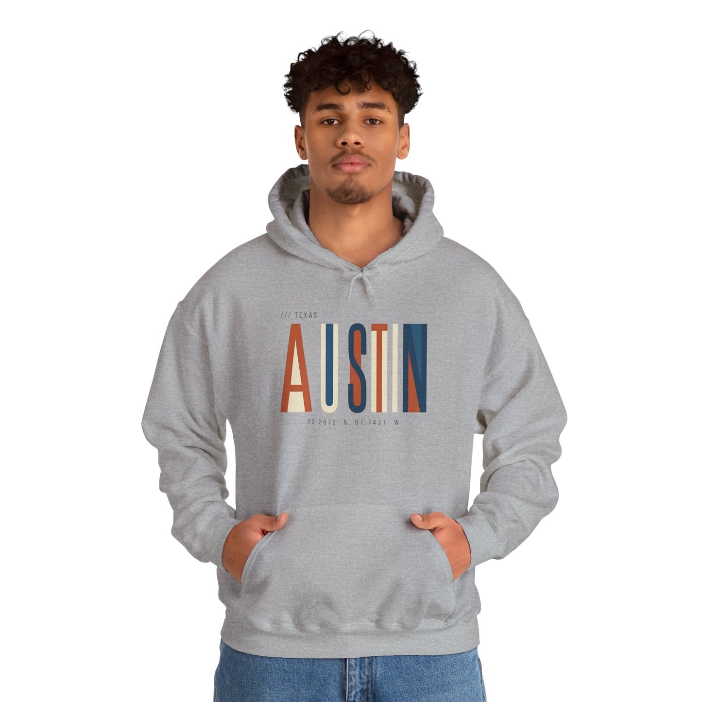 Austin Retro Block Hoodie — Minimalist City Typography Pullover
