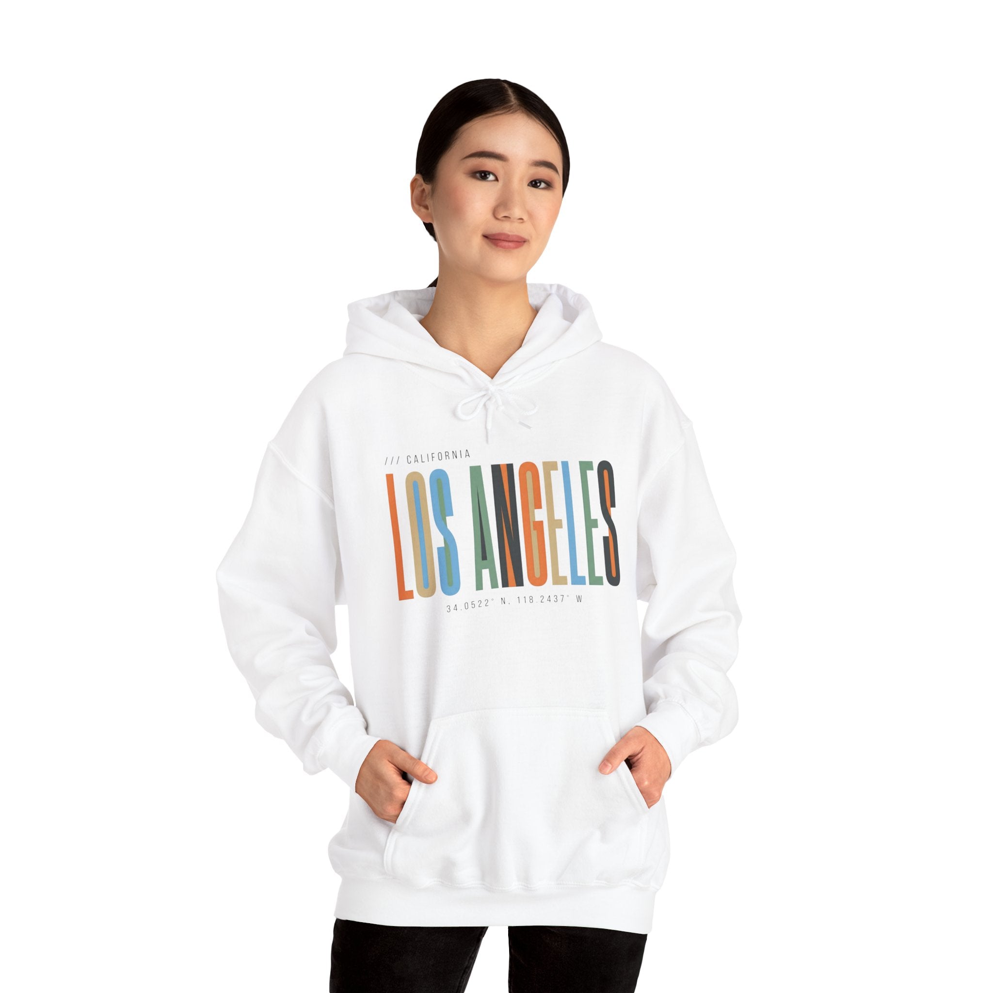 Los Angeles Colorblock Hoodie — Retro City Typography Sweatshirt