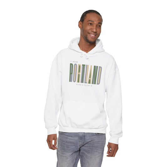 Portland Retro Stripe Hoodie — Vintage City Skyline Design