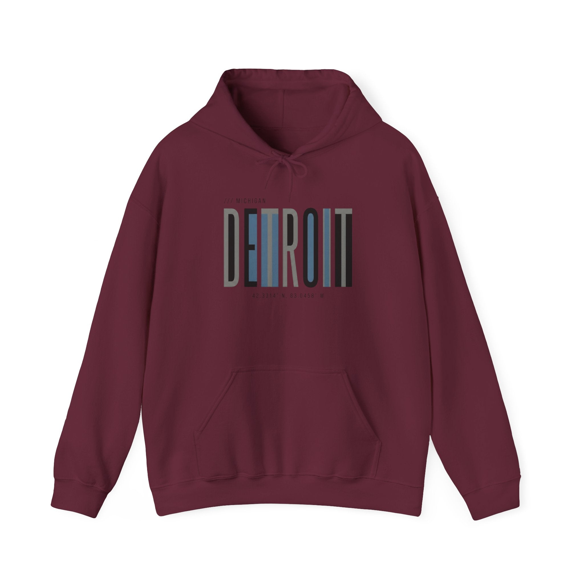 Detroit Skyline Hoodie — Minimal Vertical Text Motor City Sweatshirt