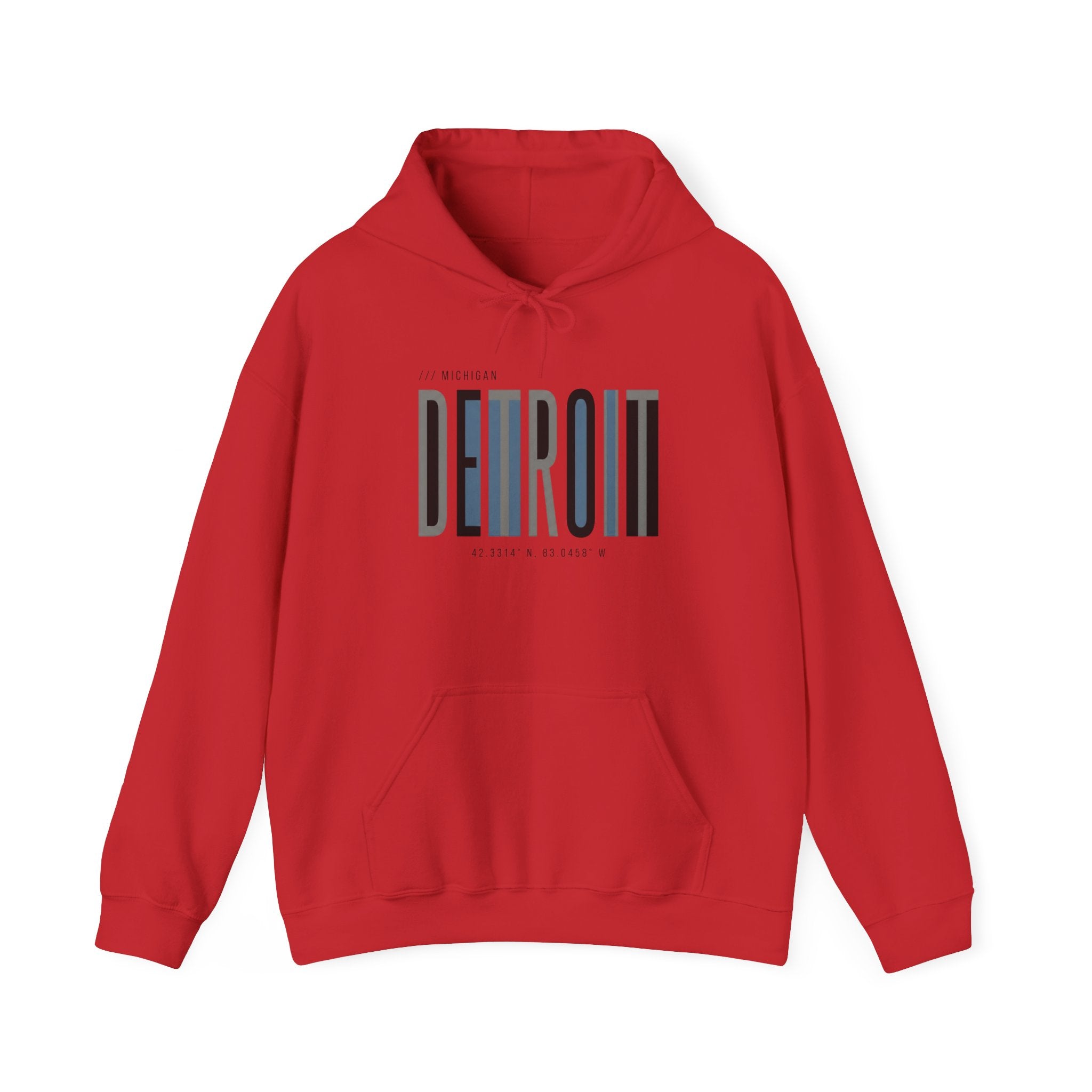 Detroit Skyline Hoodie — Minimal Vertical Text Motor City Sweatshirt