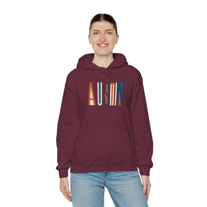 Austin Retro Block Hoodie — Minimalist City Typography Pullover