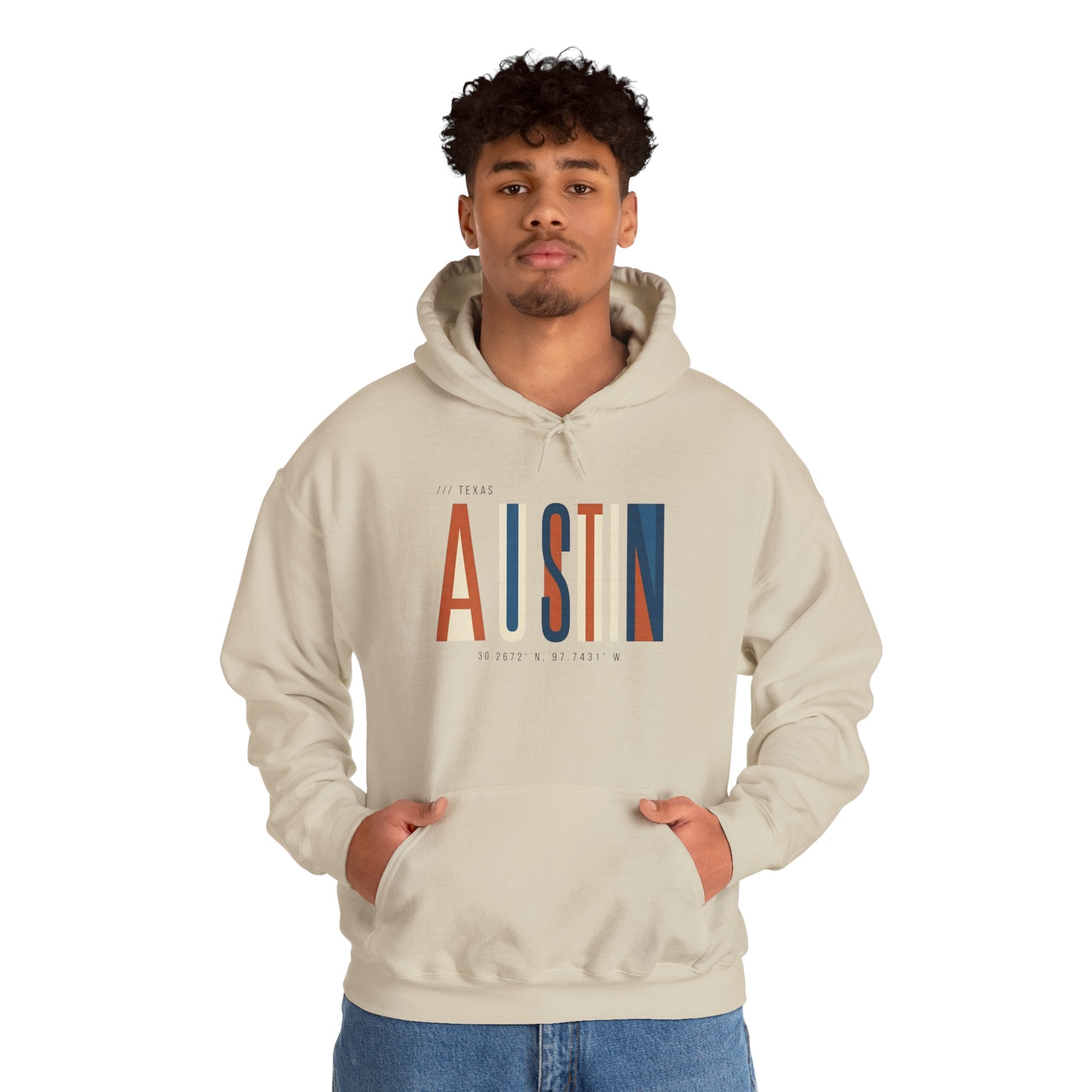 Austin Retro Block Hoodie — Minimalist City Typography Pullover