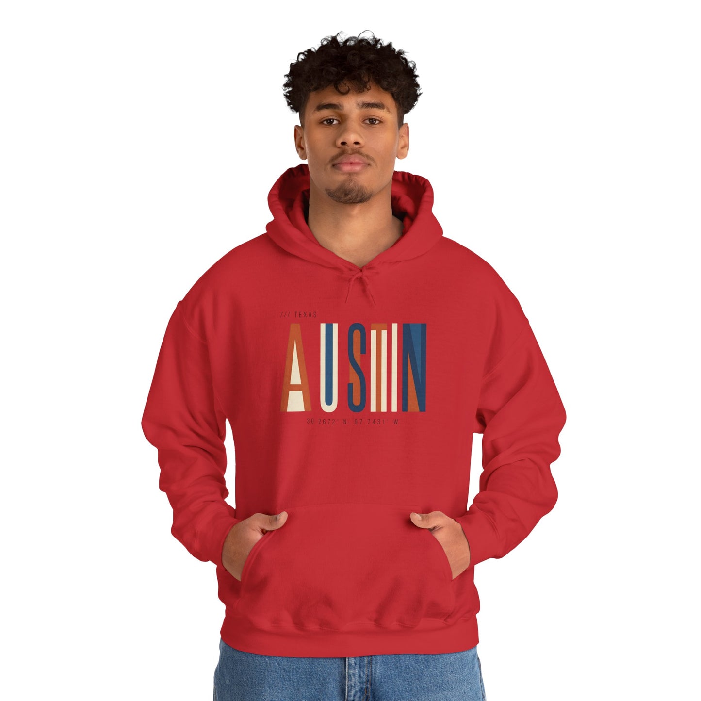 Austin Retro Block Hoodie — Minimalist City Typography Pullover