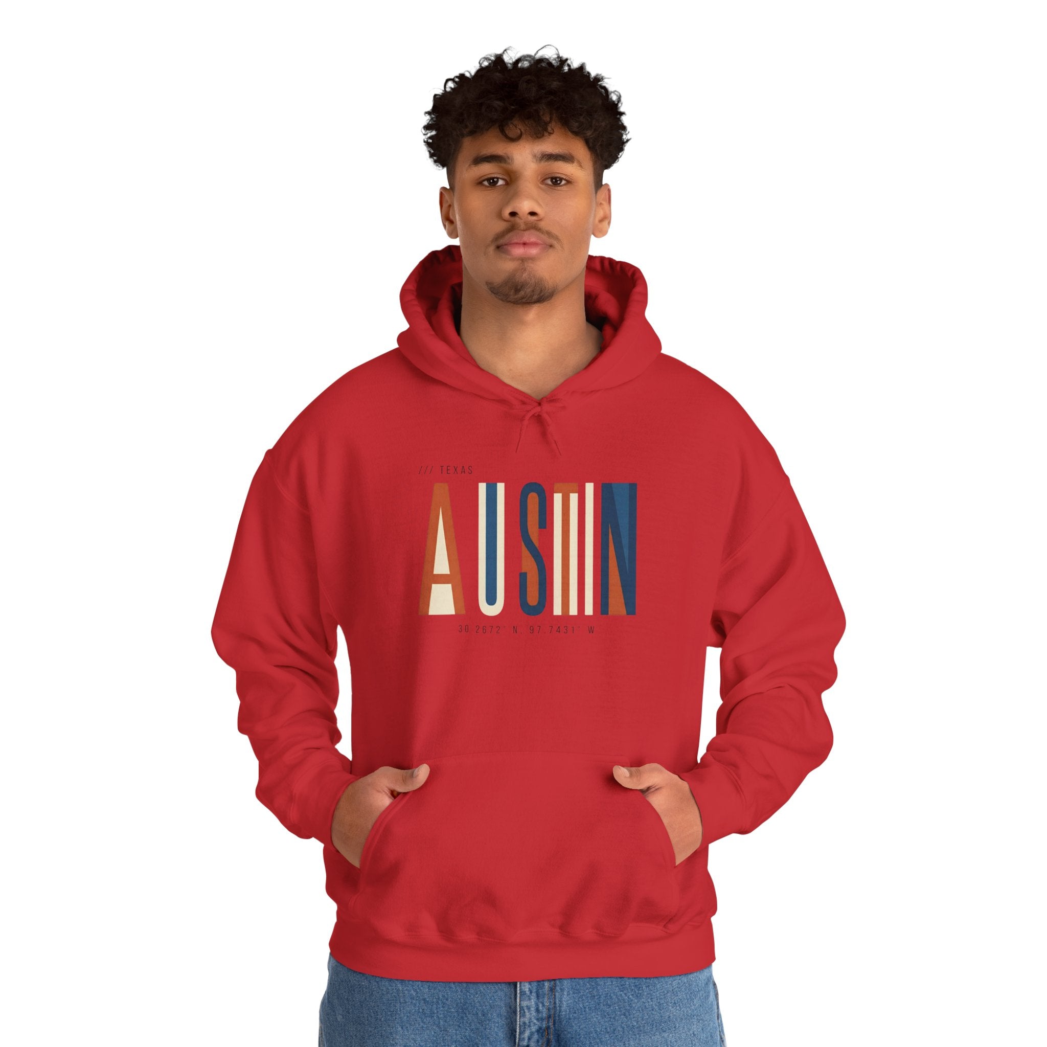 Austin Retro Block Hoodie — Minimalist City Typography Pullover