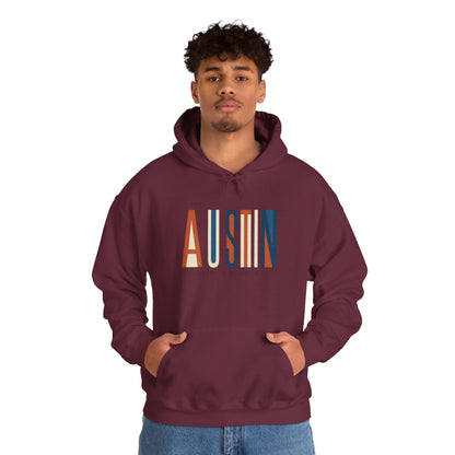 Austin Retro Block Hoodie — Minimalist City Typography Pullover