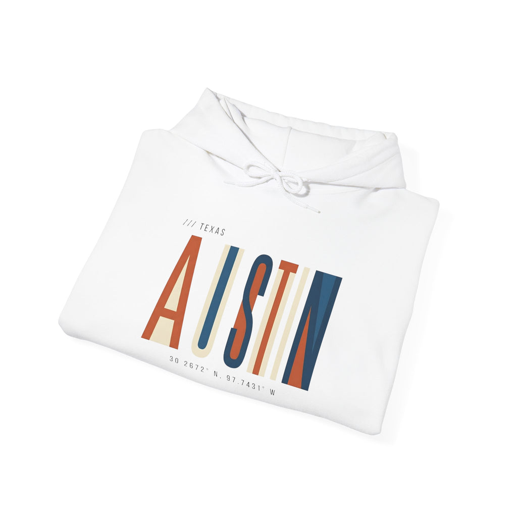 Austin Retro Block Hoodie — Minimalist City Typography Pullover